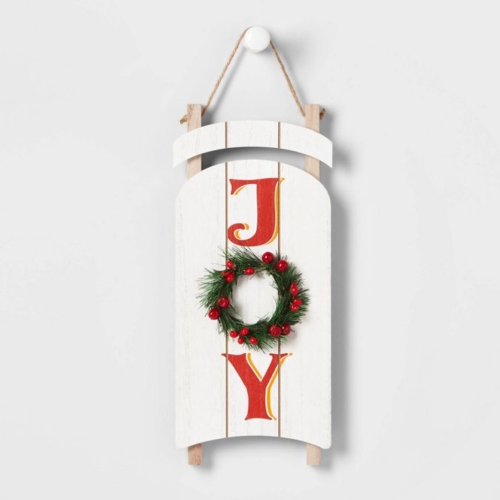 🆕 Rare Target Wondershop Wood Sled Joy Wreath Wall Sign Christmas Holiday Decor